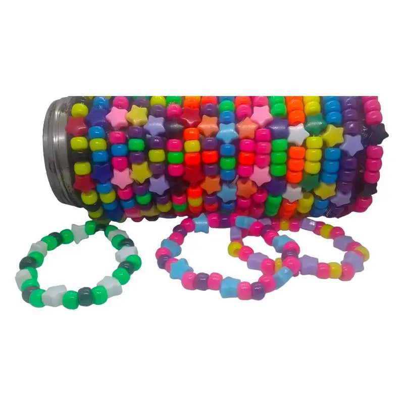 20 Single Kandi  Bracelets Neon Colors W/Star Pony Beds Get Ready for EDC