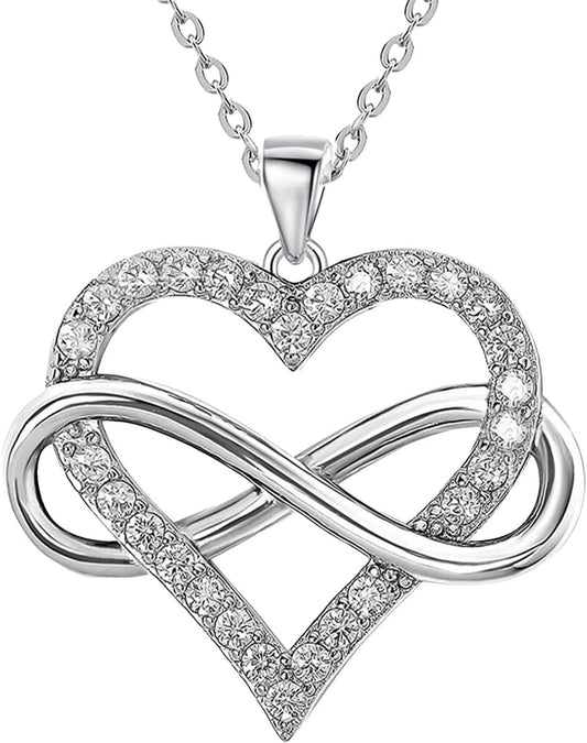 JES & JANI Infinity Heart Necklace for Women, Love Heart Pendant with Cubic Zirconia and Infinity Necklace, 925 Sterling Silver Heart Necklace for Girlfriend