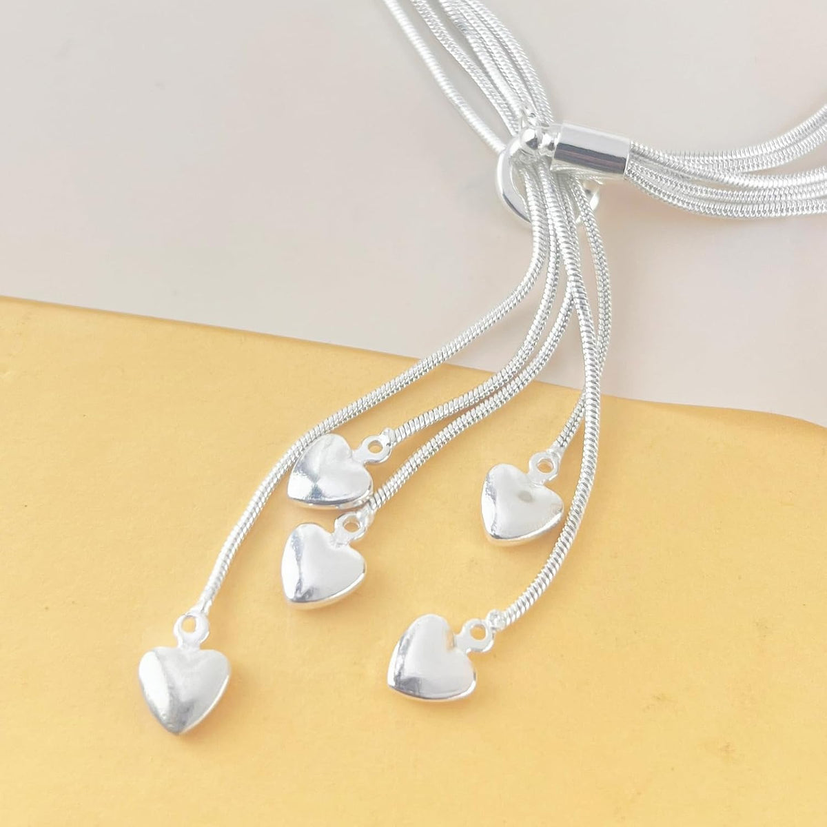 Delicate 5-Line 925 Sterling Silver Bracelet & Heart Charm Stacking Set