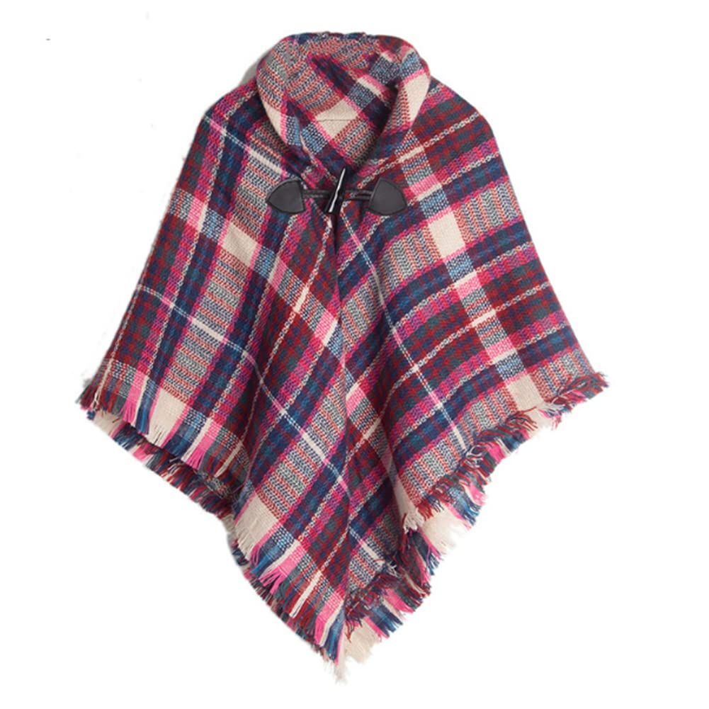 Proumhang Girls Tartan Scarf With horn buckle,Plaid Wrap,Poncho Cape Shawl For Kids,Winter Warm Scarves,One Size