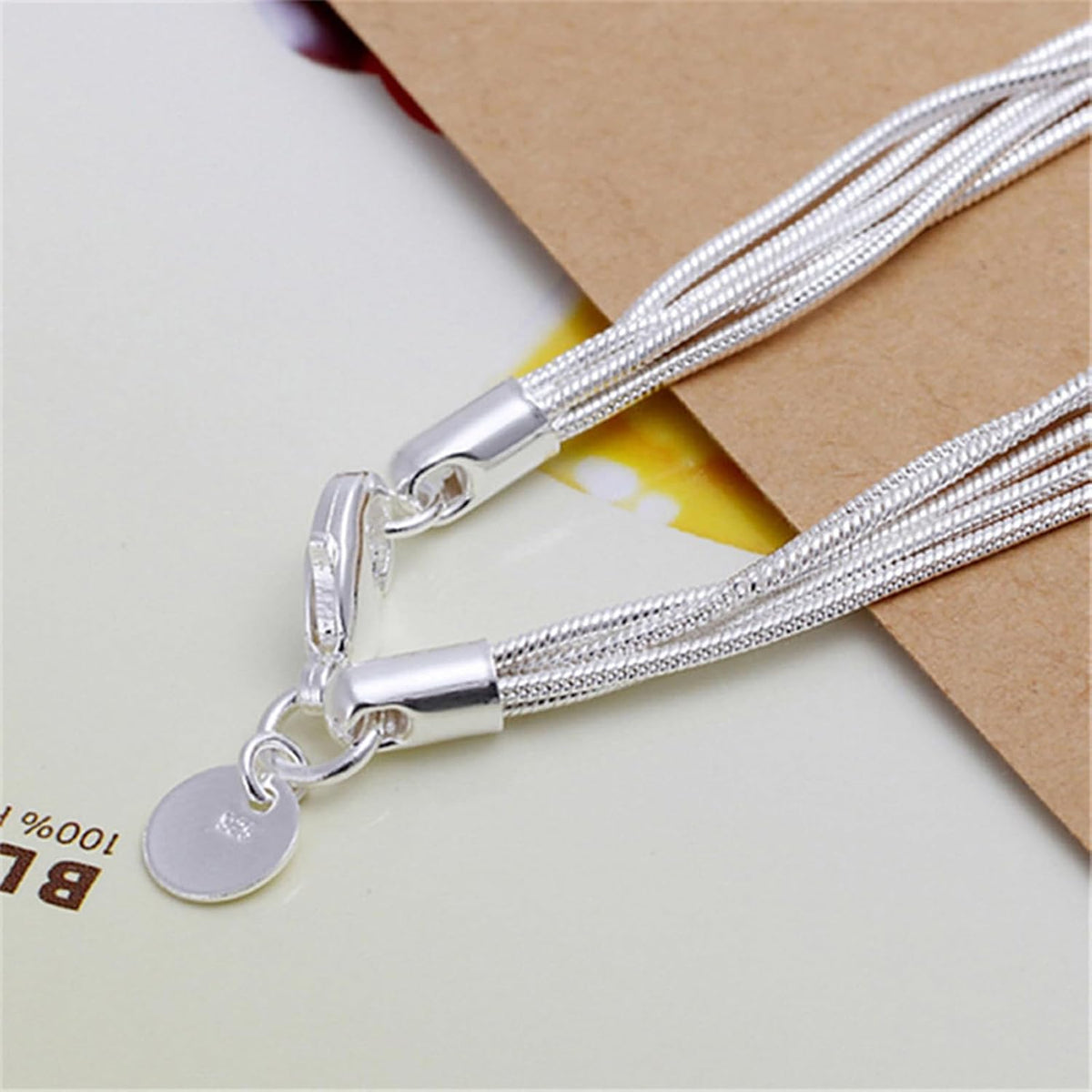 925 Sterling Silver Five-Line Chain & Heart Charm Bracelet Set – Elegant Stackable Bangle