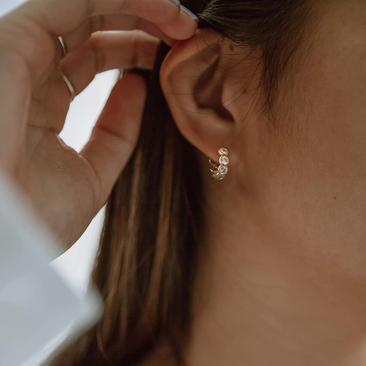 VACRONA Cubic Zirconia Huggie Earrings 14k Gold Plated Tiny Earrings Small Huggie Hoop Earrings Simple Lightweight Hoops Gift for Women