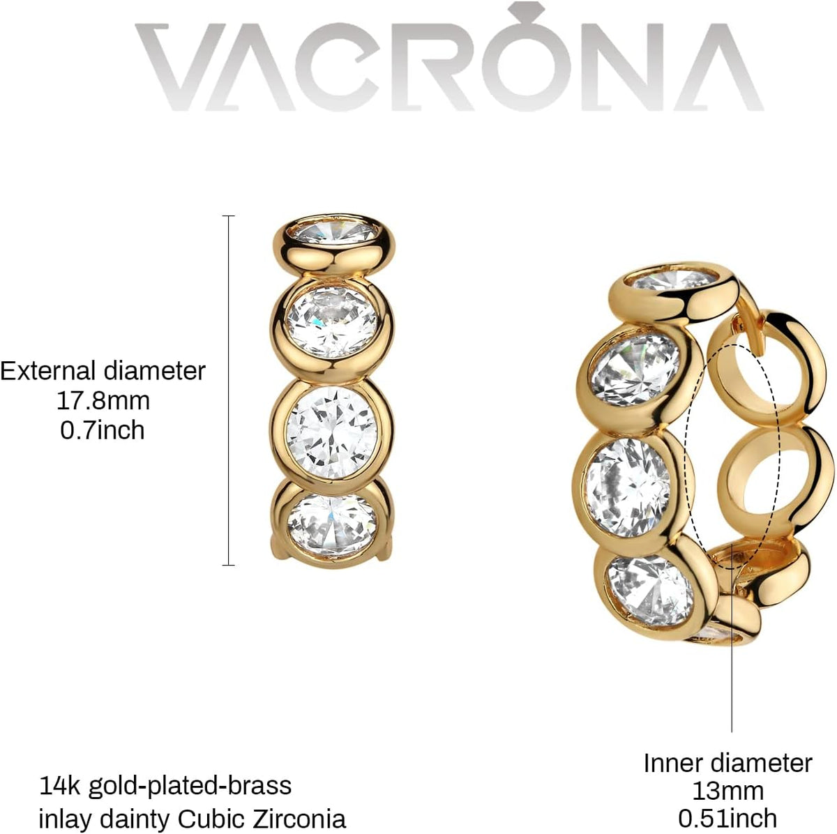 VACRONA Cubic Zirconia Huggie Earrings 14k Gold Plated Tiny Earrings Small Huggie Hoop Earrings Simple Lightweight Hoops Gift for Women