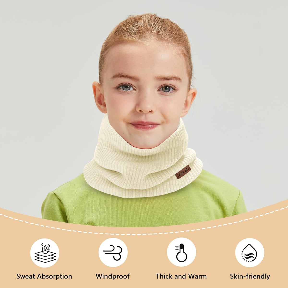 Kids Neck Warmer, Knitted Winter Neck Gaiter, Fleece Lined Infinity Scarf for Boys Girls, Ski Mask for Cold Weather