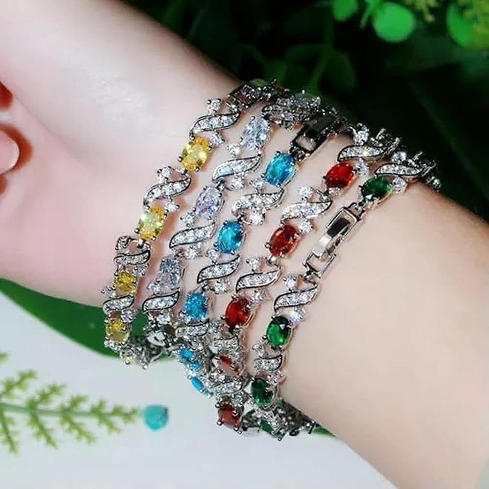 Multi Oval Zircon Bracelet, Luxury Crystal Jewelry for Women