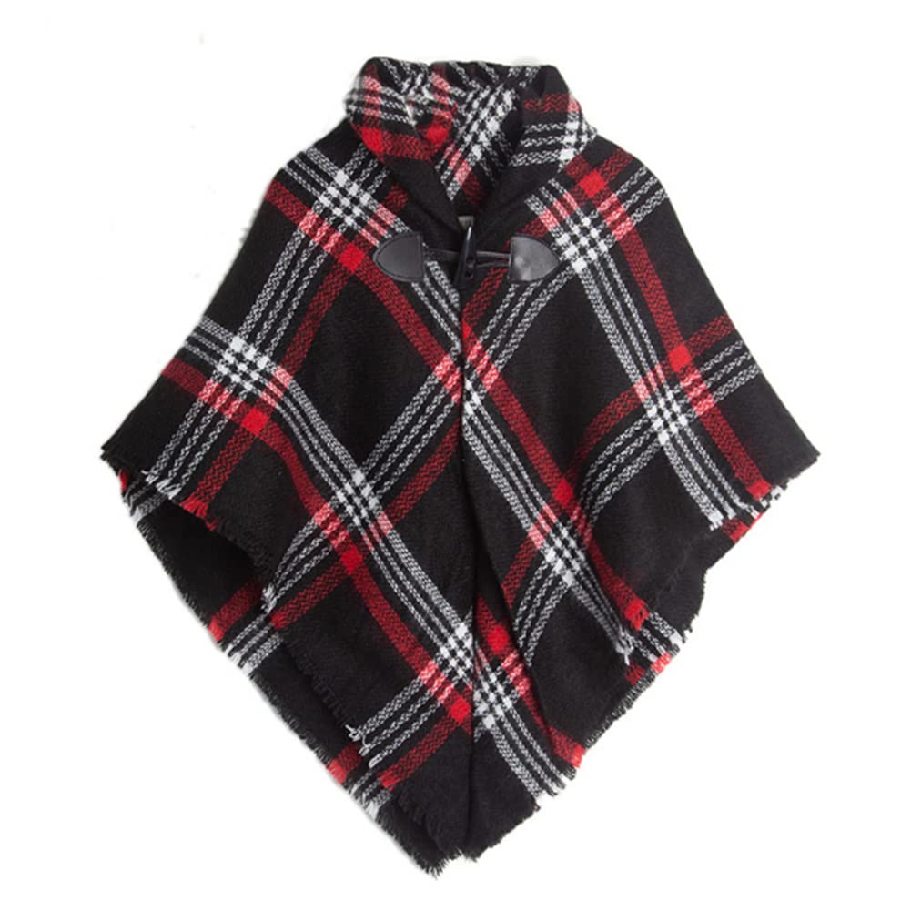 Proumhang Girls Tartan Scarf With horn buckle,Plaid Wrap,Poncho Cape Shawl For Kids,Winter Warm Scarves,One Size