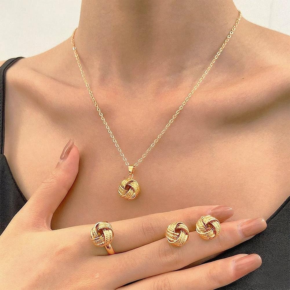 3PCS Set Vintage Boho Jewelry Set in Zinc Alloy - Ring, Earrings & Necklace for Women