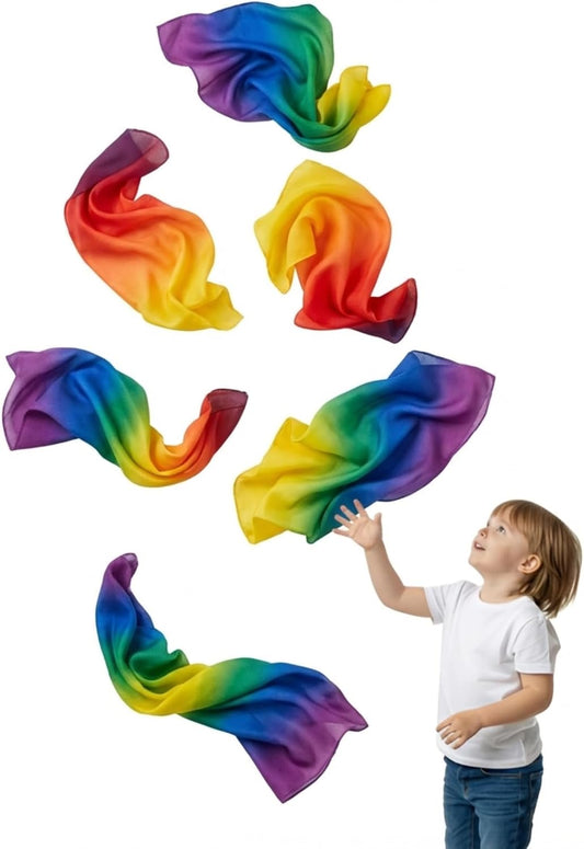 Cutecrop 6 Pcs 35 Inch Play Scarves Set for Kids Gay Pride Rainbow Flag Polyester Silks Dance Children Pretend Giant Toy Toddlers