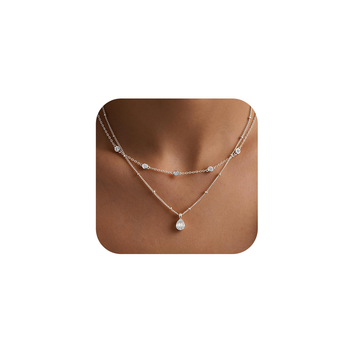 Yoosteel 14K-Gold-Plated Necklaces for Women,Dainty CZ Necklaces Stack