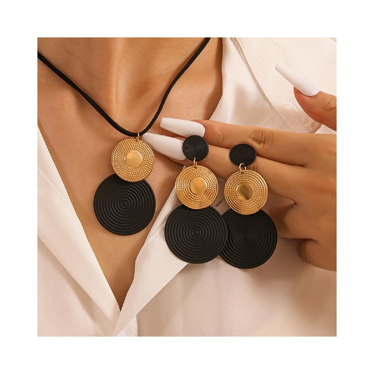 14K Gold Plated Geometric Square Circle Jewelry Set Snake Chain Pendant Necklace Hollow Square Stud Earrings Minimalist Modern Daily Casual Women Accessories