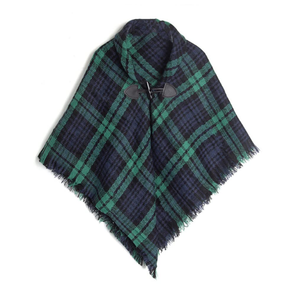 Proumhang Girls Tartan Scarf With horn buckle,Plaid Wrap,Poncho Cape Shawl For Kids,Winter Warm Scarves,One Size