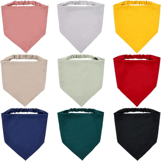 Lawie 9 Pack Solid Blank Colorful Cloth Fabric Hair Bandana Headbands Triangle Chiffon Silk Plain Head Scarf Elastic Coverings Kerchief Neckerchief Head Wrap Neck Scarves Hair Bands for Women Girls