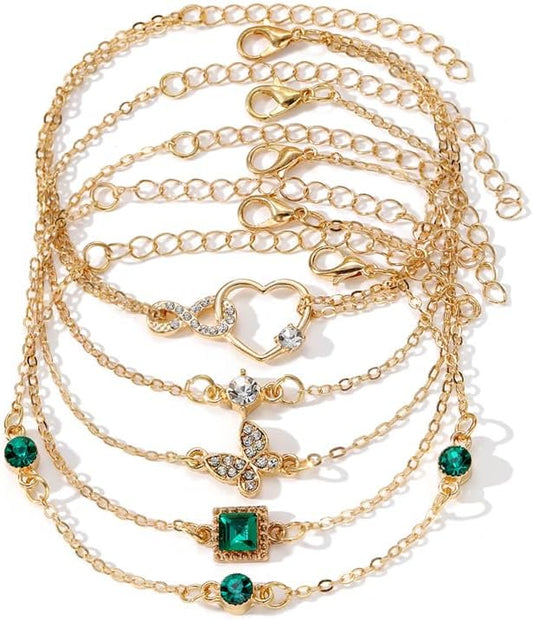 IFKM Gold Bracelets for Women, 14K Gold Plated Dainty Layered Chain Bracelets Adjustable Cute Bangle Link Bracelet Set