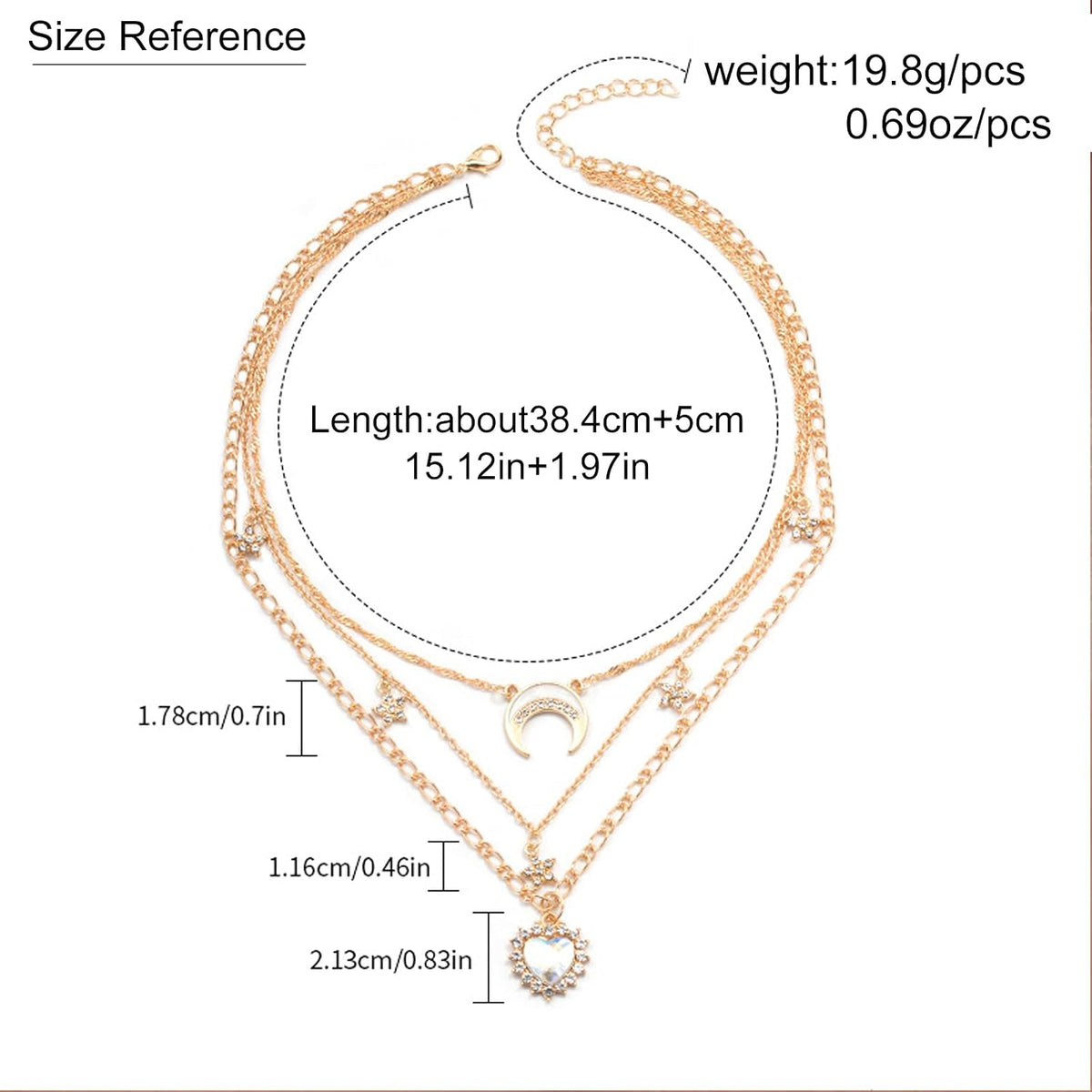 Layered Gold Necklaces for Women, 14K Gold Plated Stackable Stack Choker Necklaces Trendy Layering Moon Pendant Chain Necklace Set Jewelry for Mother