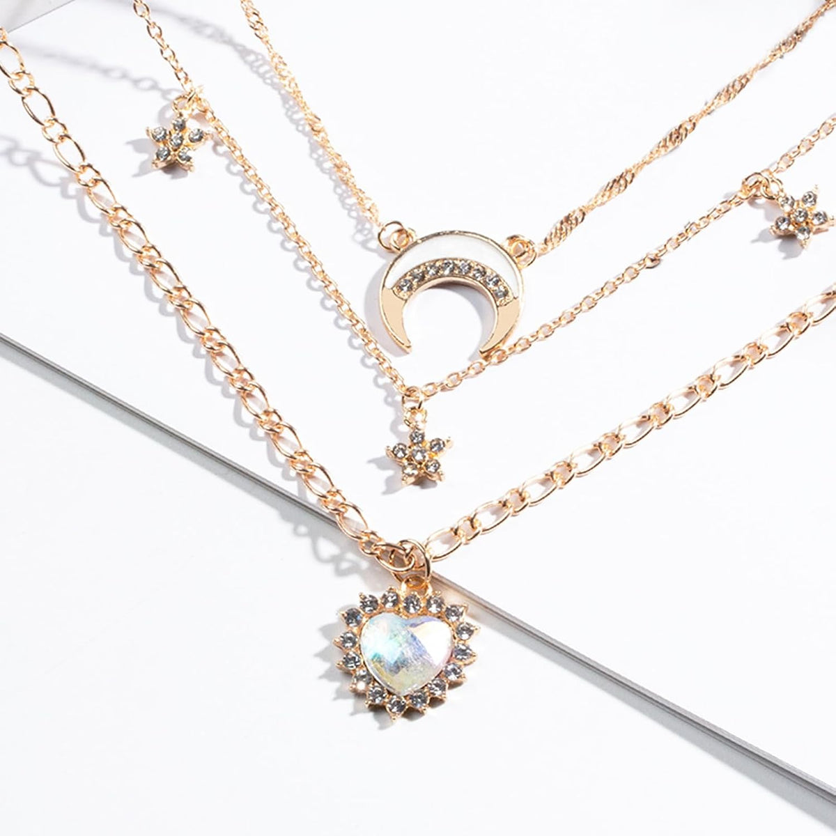 Layered Gold Necklaces for Women, 14K Gold Plated Stackable Stack Choker Necklaces Trendy Layering Moon Pendant Chain Necklace Set Jewelry for Mother