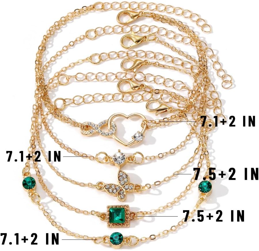 IFKM Gold Bracelets for Women, 14K Gold Plated Dainty Layered Chain Bracelets Adjustable Cute Bangle Link Bracelet Set