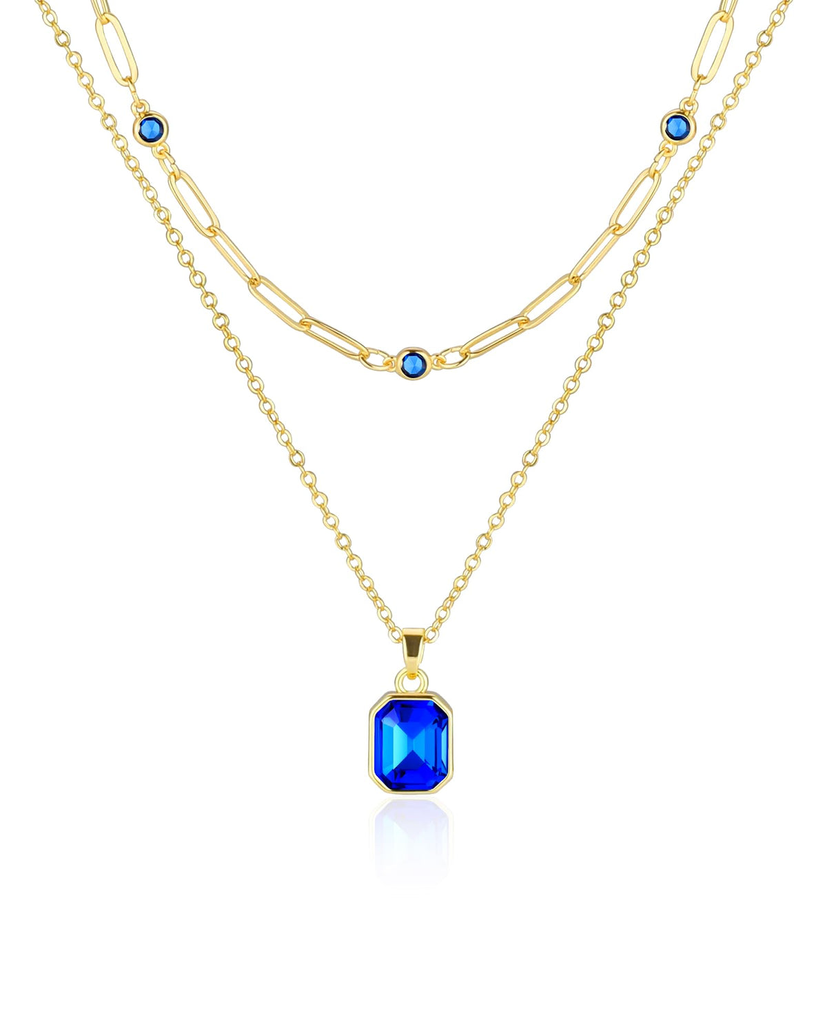 Gold Layered Necklaces for Women, 18k Gold Plated Crystal Necklace Paperclip Choker Emerald Green Jewelry for Women Gifts