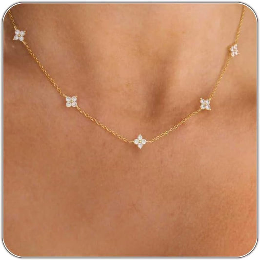 Dainty Silver Gold Necklaces for Women Cute Station Choker Simulated Diamond Necklace Simple Layering CZ Necklace Trendy Jewelry Gifts