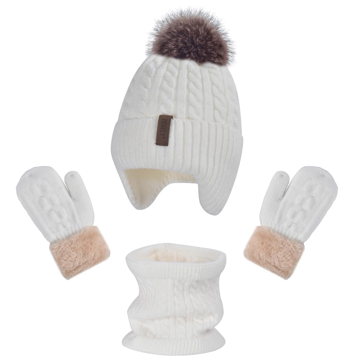 Kids Winter Hat Gloves Scarf Set for 2-14 Years Old Warm Fleece Lining