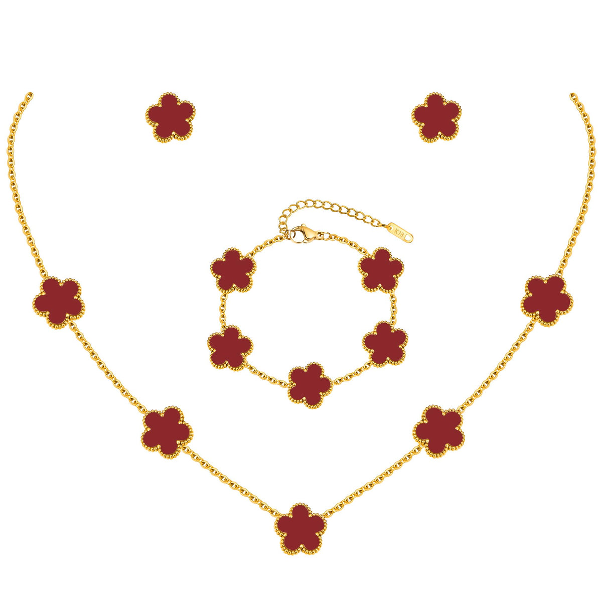Necklaces Bracelets Earring Jewelry Set - 18K Gold Plated Lucky Necklace