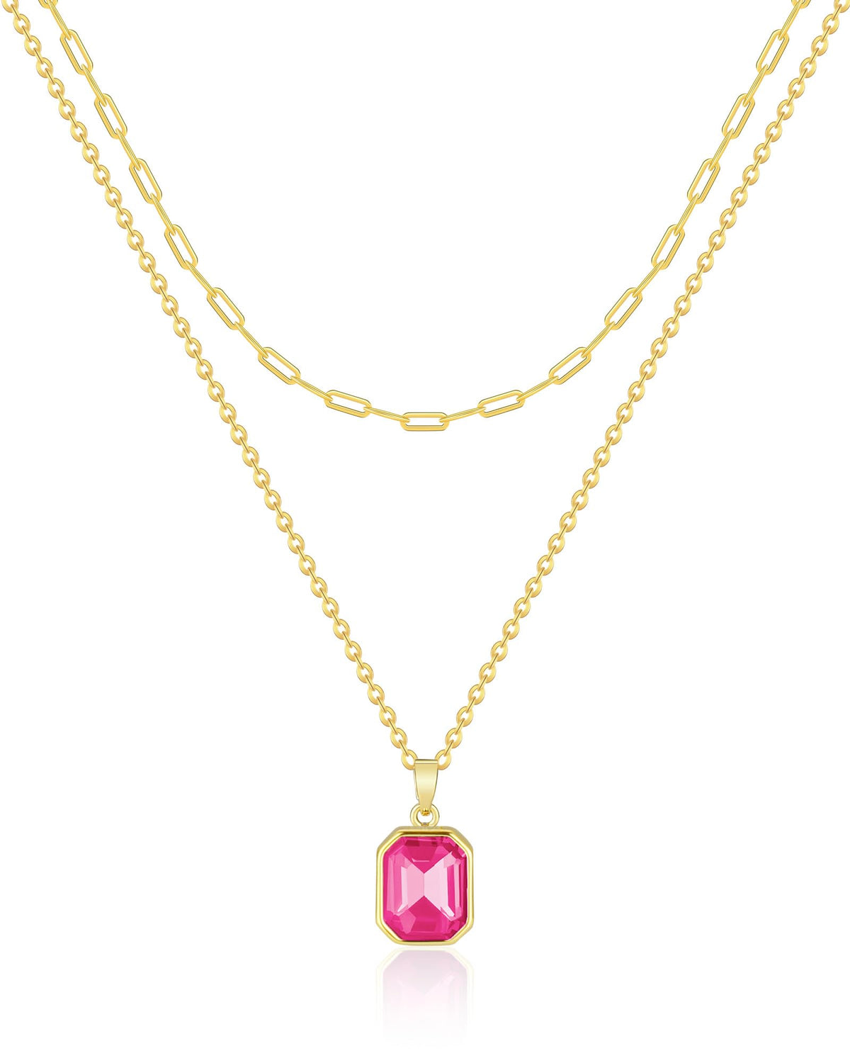 Gold Layered Necklaces for Women, 18k Gold Plated Crystal Necklace Paperclip Choker Emerald Green Jewelry for Women Gifts