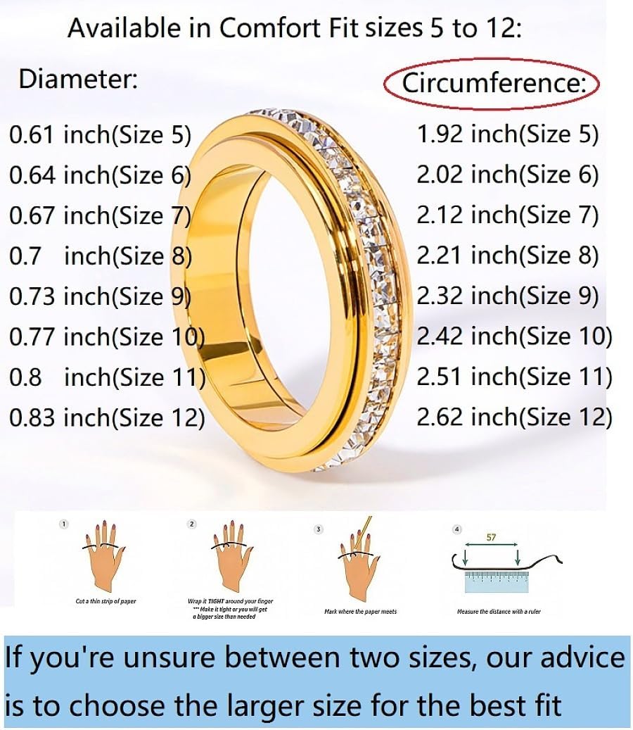 Pingyongchang Titanium Steel Spinner Fidget Band Rings for Women Men Cubic Zirconia Rotatable Anxiety Relief Ring Wedding Promise Statement Jewelry Sizes 5-12