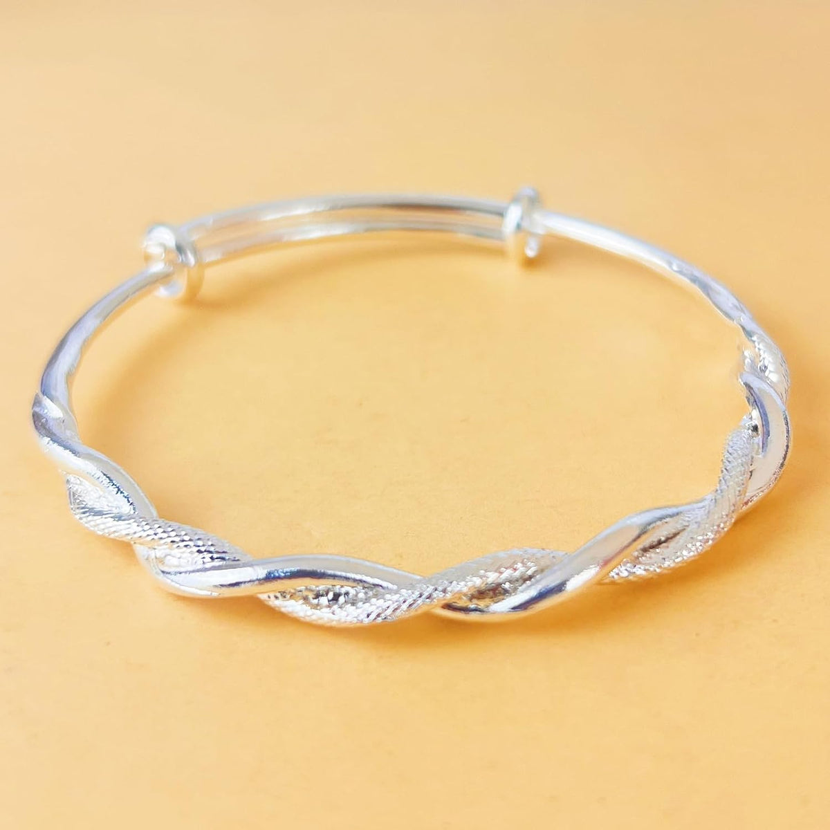 Adjustable Sterling Silver Bangle – Matte Ubi-Mos Design Sliding Bracelet