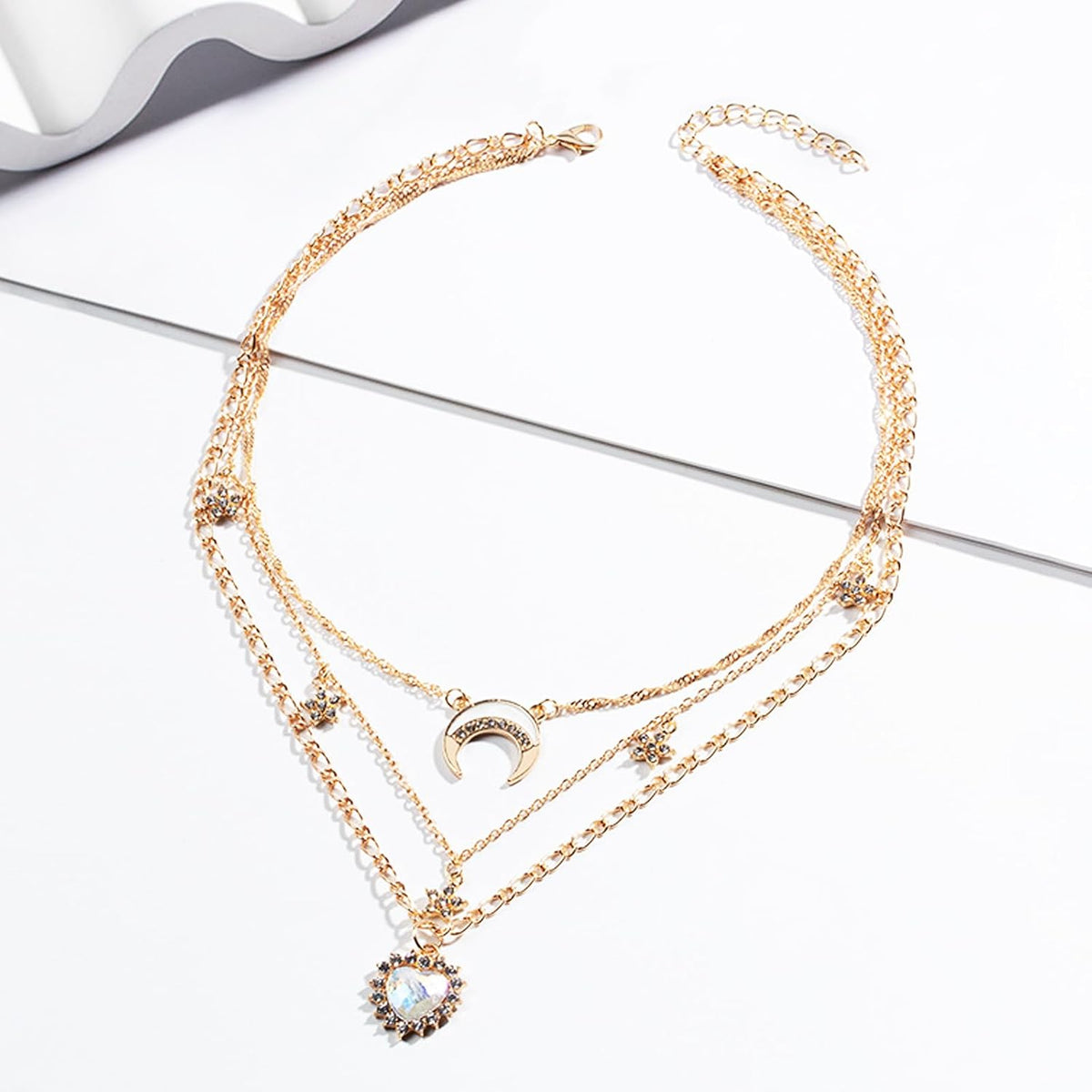 Layered Gold Necklaces for Women, 14K Gold Plated Stackable Stack Choker Necklaces Trendy Layering Moon Pendant Chain Necklace Set Jewelry for Mother