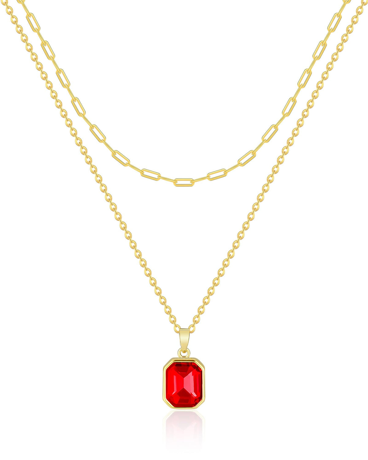 Gold Layered Necklaces for Women, 18k Gold Plated Crystal Necklace Paperclip Choker Emerald Green Jewelry for Women Gifts