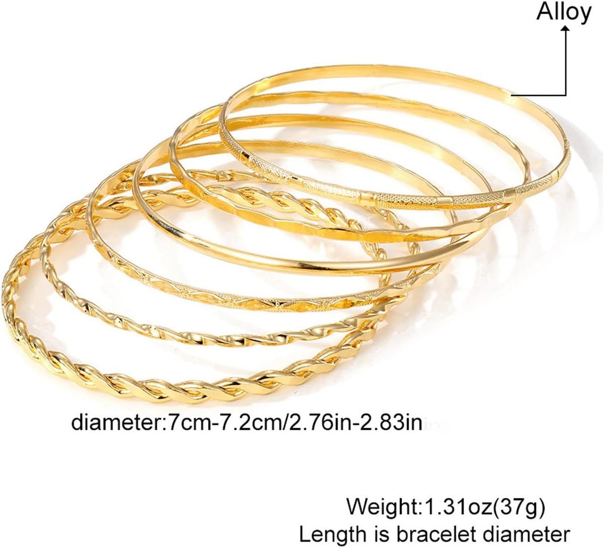 6 Pcs Gold Plated Bracelet Set for Women: Bangles, Cuffs & Dainty Chains | 14K Mixed Stackable Bracelets for Layered Look, Complete Jewelry Collection Gift