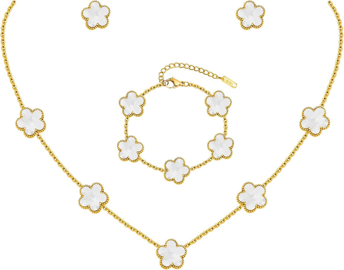 Necklaces Bracelets Earring Jewelry Set - 18K Gold Plated Lucky Necklace
