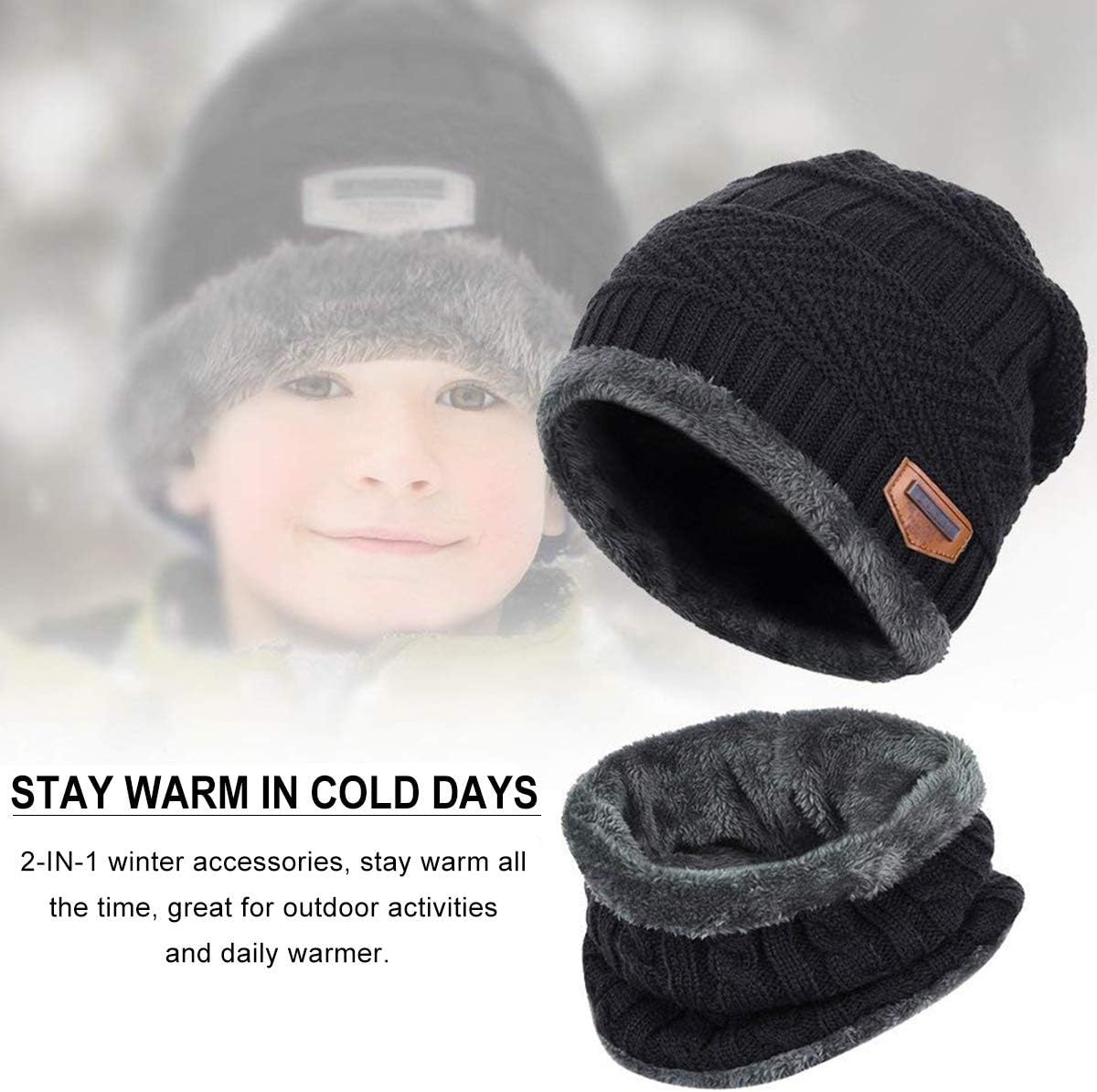 Kids Winter Beanie Scarf Set for Boys Girls Ages 5-14