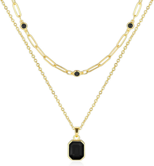 Gold Layered Necklaces for Women, 18k Gold Plated Crystal Necklace Paperclip Choker Emerald Green Jewelry for Women Gifts