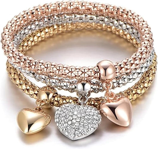 3PCS Gold/Silver/Rose Gold Corn Chain Bracelet, Charm Bracelet Jewelry Gifts for Women