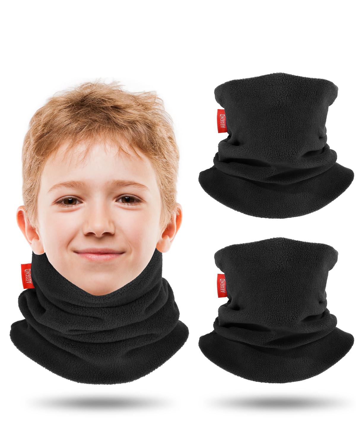 Aegend Neck Warmer for Kids 2 Pack, Double-Layer Fleece Ski Neck Gaiter for Boys Girls Youth Winter Cold Weather Scarf
