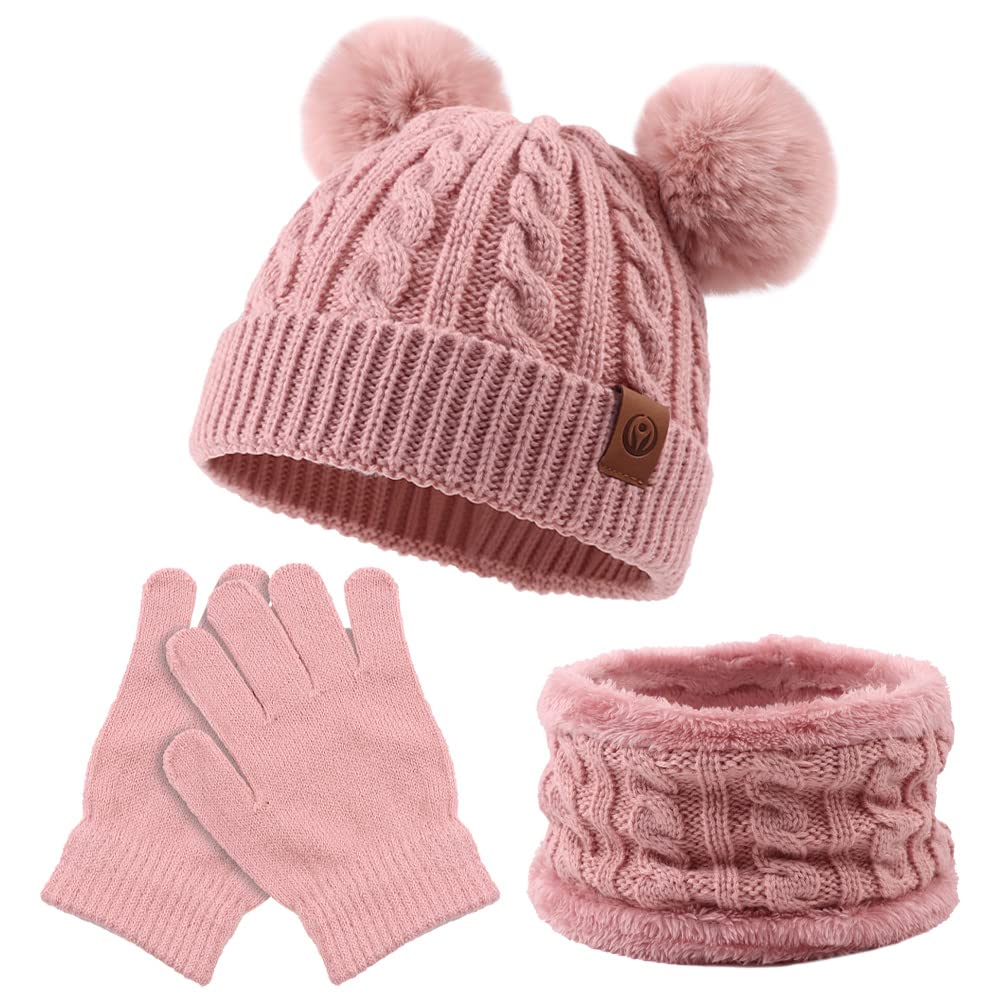 Yuoahcn Kids Winter Beanie Hat Scarf Gloves Set Knit Warm Toddler Winter Cap Gloves Neck Warmer for Boys Girls 1-8 Year