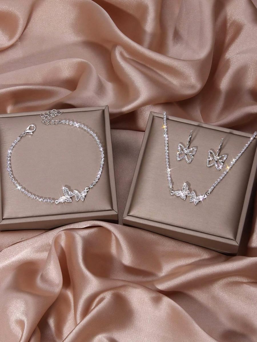 1 Set Silver Jewelry for Women, Drop Necklace and Stud Earrings, Elegant Women's Accessories for Special Occasions, Classic Silver Chain Necklace and Earrings
