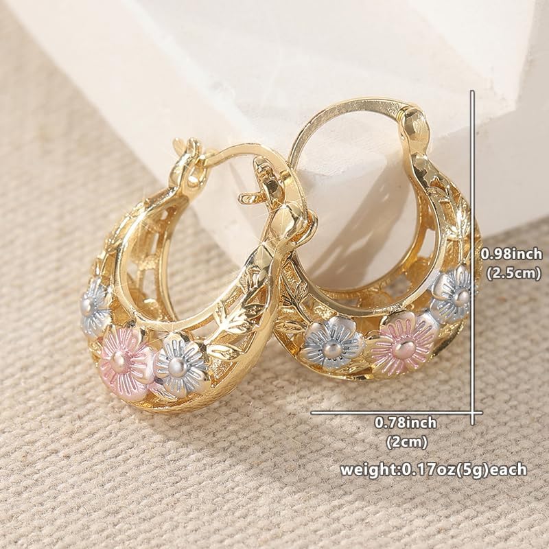 1 Pair of Elegant and Simple Flower Carved Golden Leaf Hoop Earrings, Elegant and Luxurious Women's Jewelry, Suitable for Daily Party and Gathering Accessories，Perfect Holiday Gift