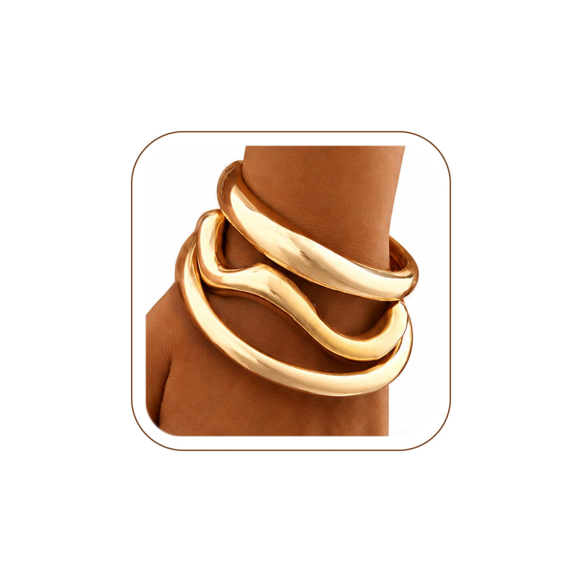 5Pcs Gold Bangle Bracelets for Women, Chunky Stackable Cuff Bracelet Set