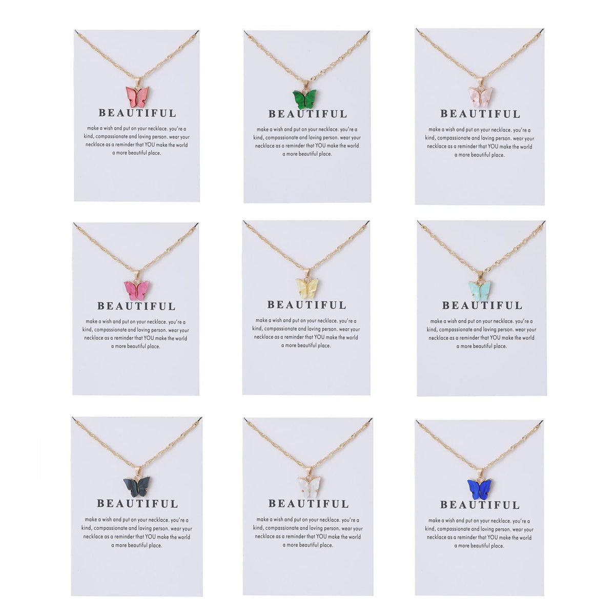 Rrdaily Dainty Colorful Butterfly Pendant Necklace Set for Women,Bohemian Acrylic Butterfly Chain Necklace Cute Jewelry Gift
