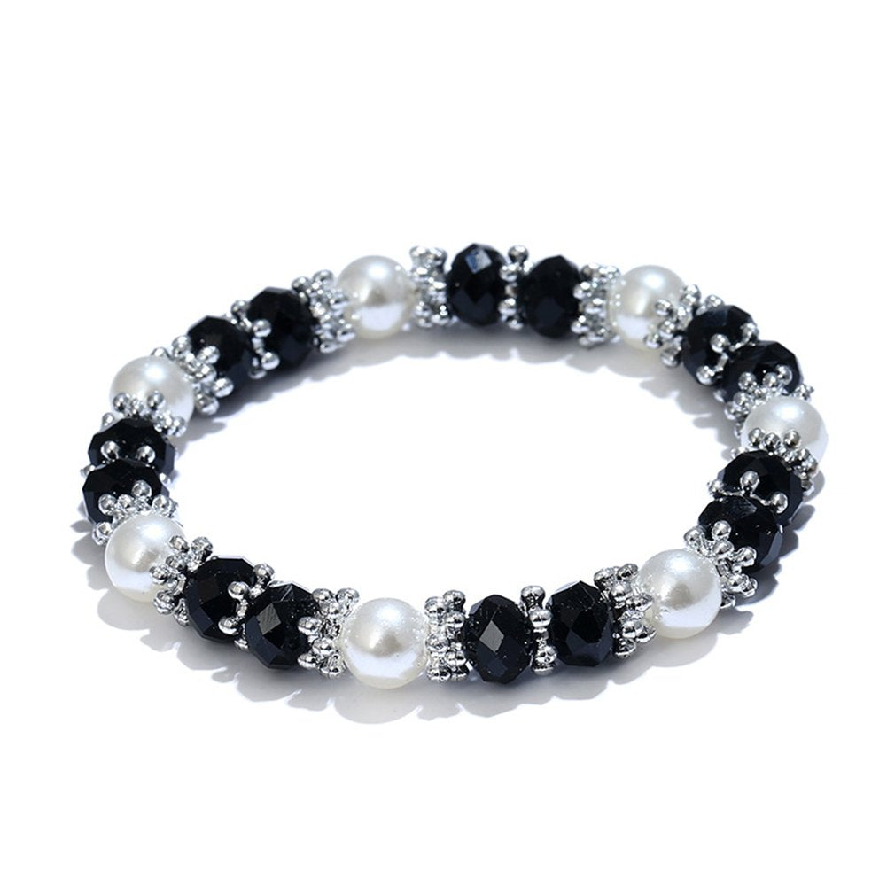 Stylish Bracelet Shiny Colorful Rhinestone Faux Pearl Bracelet Bangle Women Jewelry Birthday Gift - Black Useful