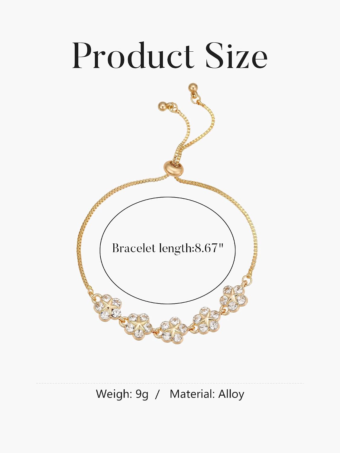 1 PC Gold Adjustable Floral Pearl Chain Bracelet With Sparkling Zirconia Stones