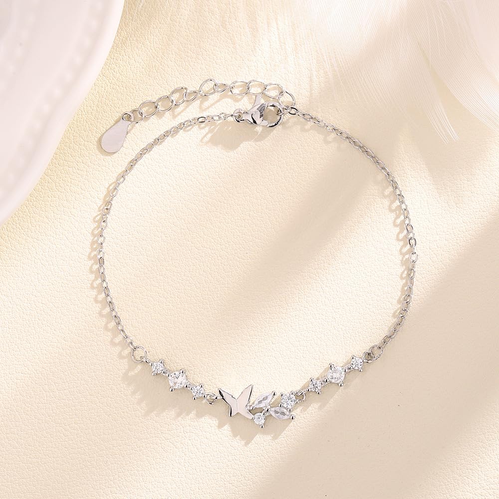 925 Sterling Silver Layered Heart Beaded Bracelets for Women Teens Link Chain Bracelet Fashion Jewelry Gifts