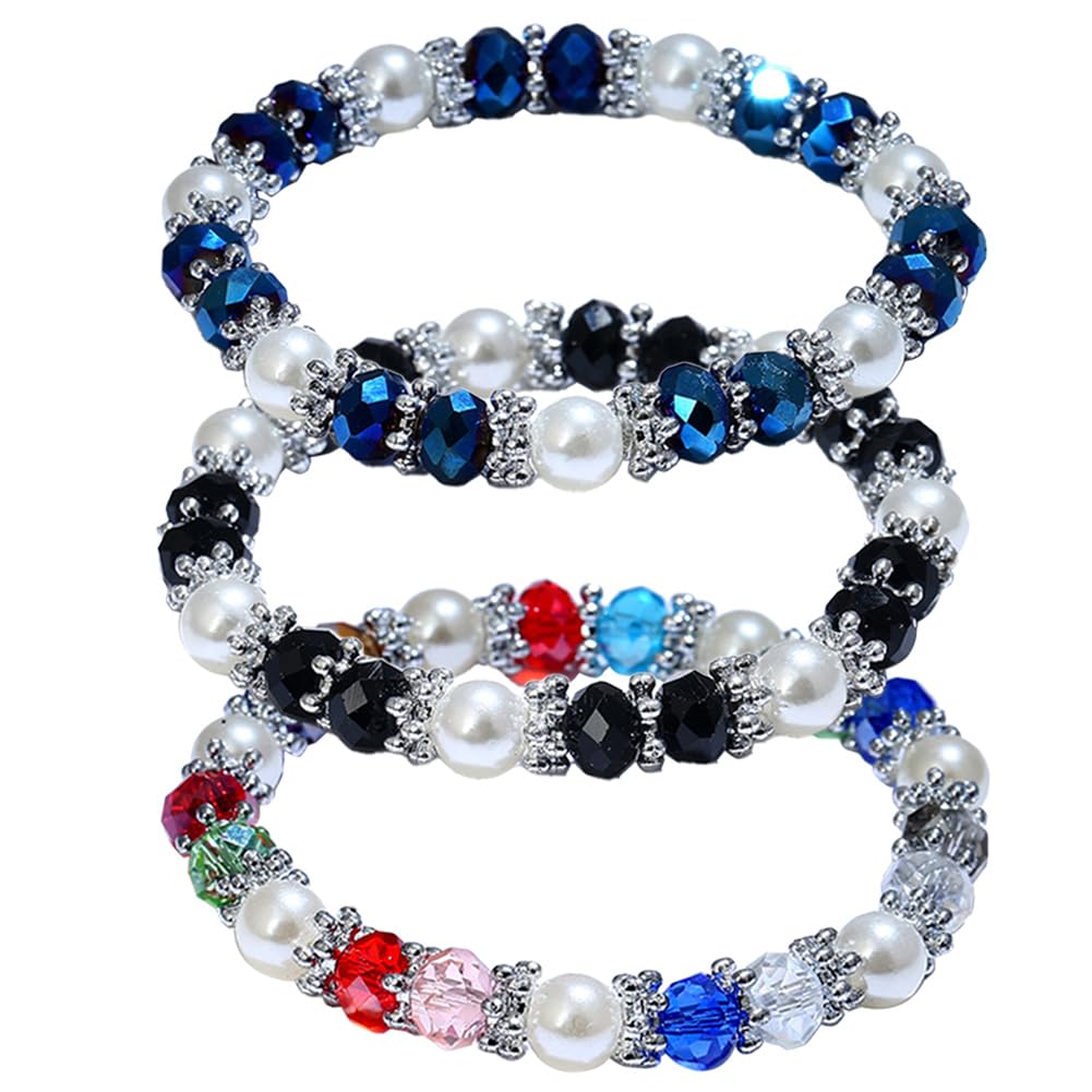 Stylish Bracelet Shiny Colorful Rhinestone Faux Pearl Bracelet Bangle Women Jewelry Birthday Gift - Black Useful