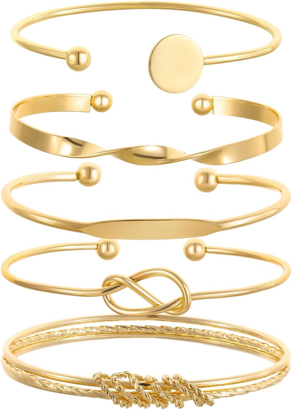 Gold Bracelets Set for Women, Stackable Boho Multi-layered Bracelets, Gold Bangle Bracelet, Multi Layer Stackable Cuff Bracelet Set, Trendy Elegance Charms Non Tarnish Minimalist Textured Boho Jewelry