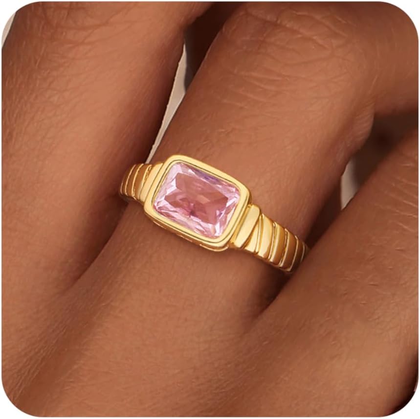 ZHESHY Birthstone Gold Rings for Women Non Tarnish Signet Thumb Chunky Ring