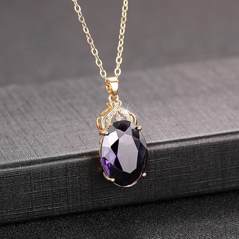 Attractive Oval Purple CZ Pendant Necklace Female Graceful Charms Jewelry