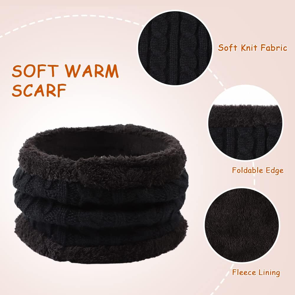 Yuoahcn Kids Winter Beanie Hat Scarf Gloves Set Knit Warm Toddler Winter Cap Gloves Neck Warmer for Boys Girls 1-8 Year