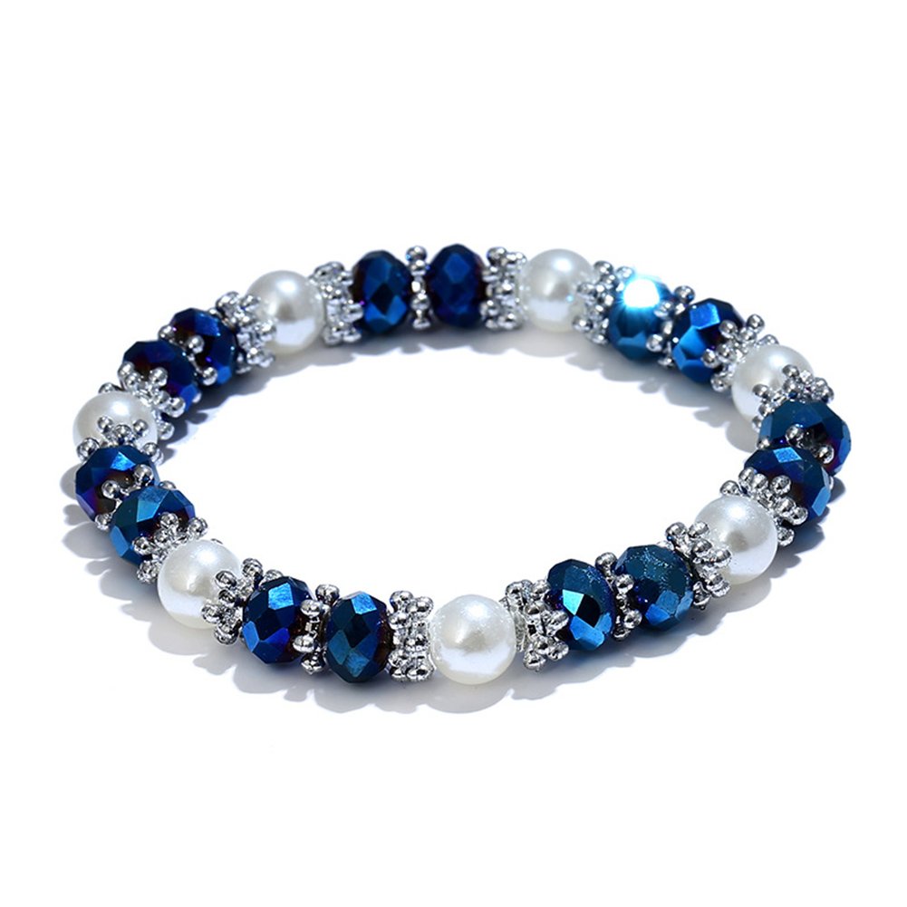 Stylish Bracelet Shiny Colorful Rhinestone Faux Pearl Bracelet Bangle Women Jewelry Birthday Gift - Black Useful