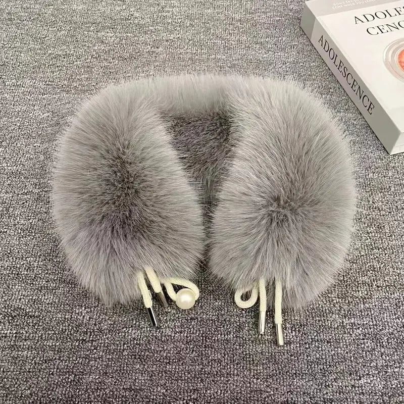 Basic Casual Faux Fur Collar Scarf - Fashion Accessory, Solid Color Fluffy Soft Pearl-Trimmed Plush Wrap with Wrap Fit, Thick Warm Leather Accent, Autumn-Winter Daily Wear Clothes Accessory to Elevate Style